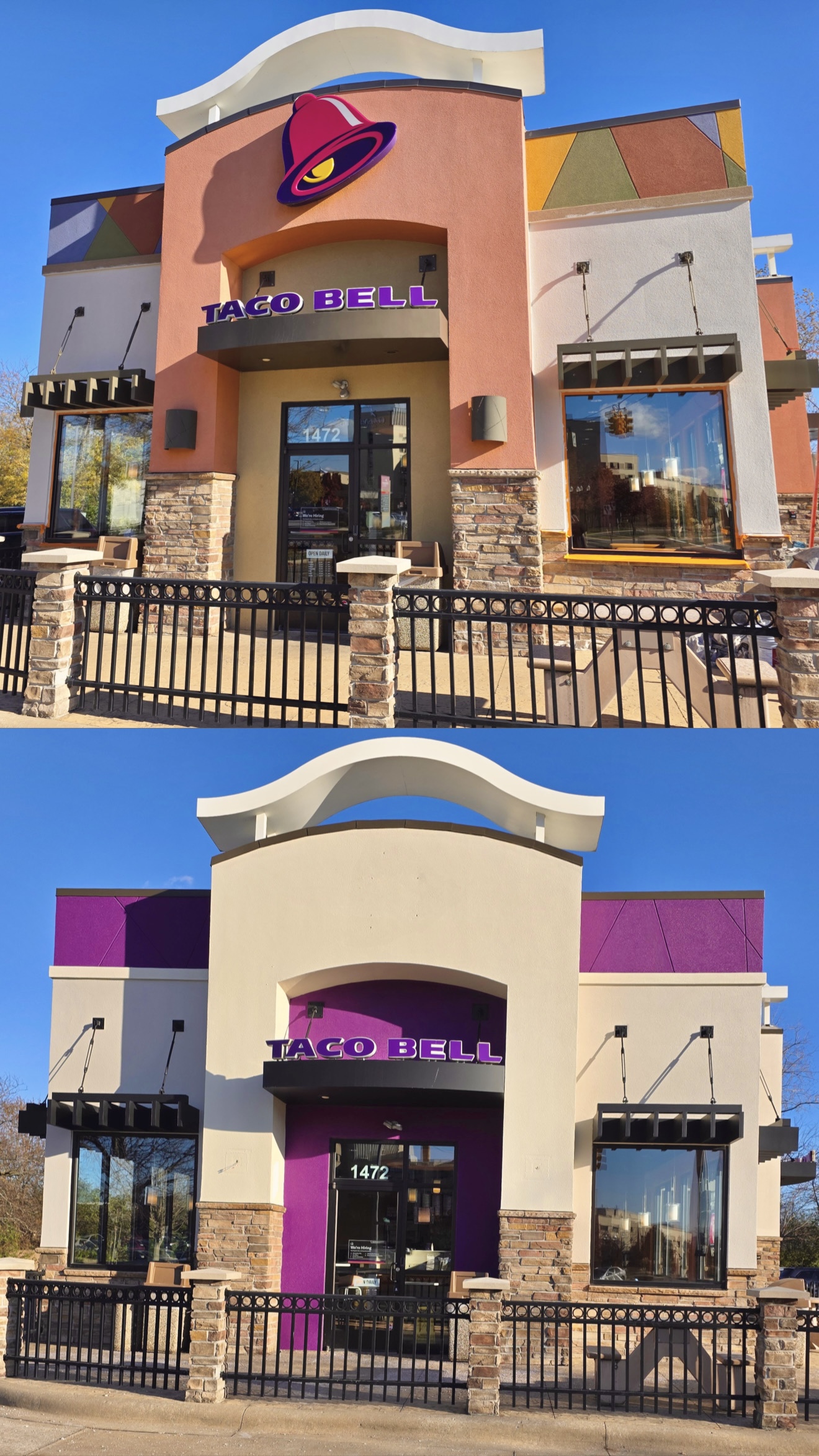Commercial storefront painting before and after in Troy MI, Taco Bell entrance and facade repainted by MK Pro Painting